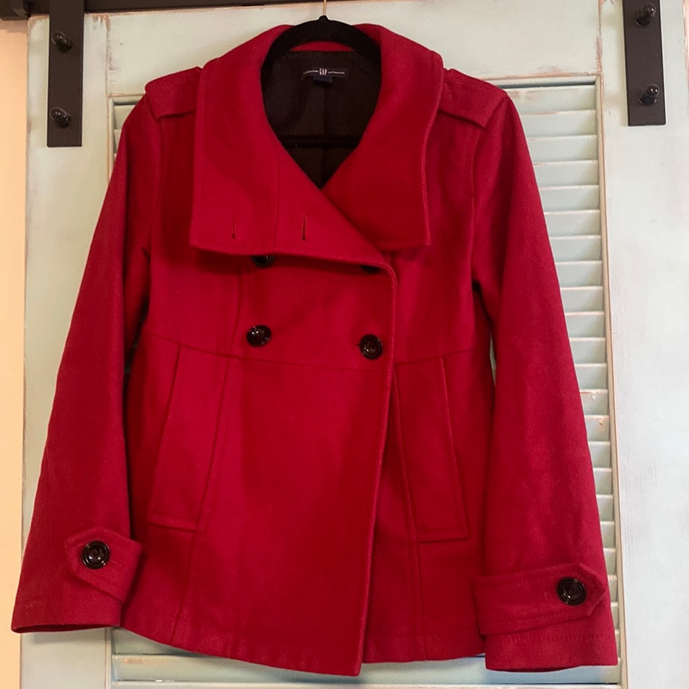 Adorable red wool ladies short pea coat